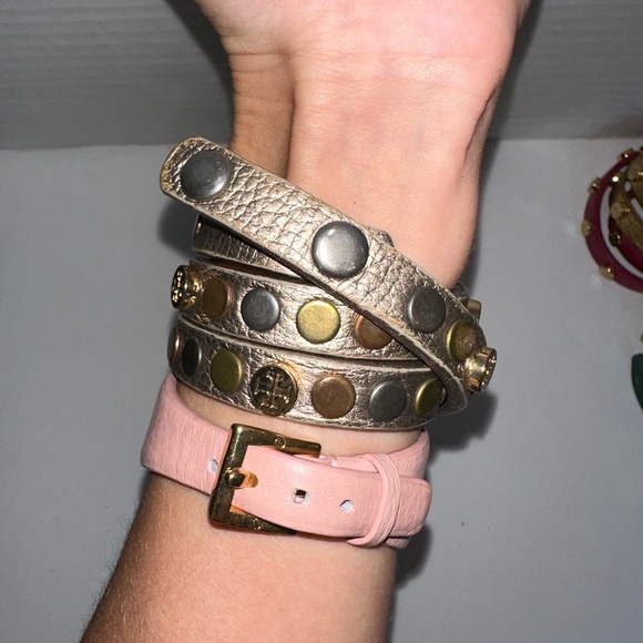 6 Tory Burch Leather Wrap Bracelet Stud Red Green Silver Black Gold Pink Set of6 - Picture 10 of 10